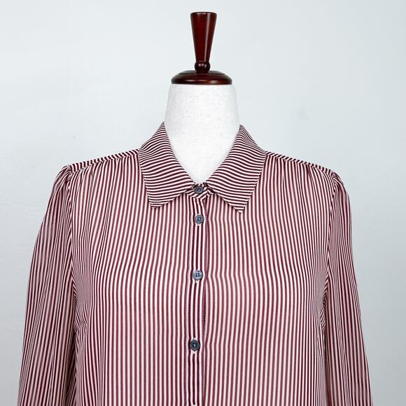 ModCloth Sheer Red Pinstripe Collar Button-Up Blouse - Picture 4 of 11
